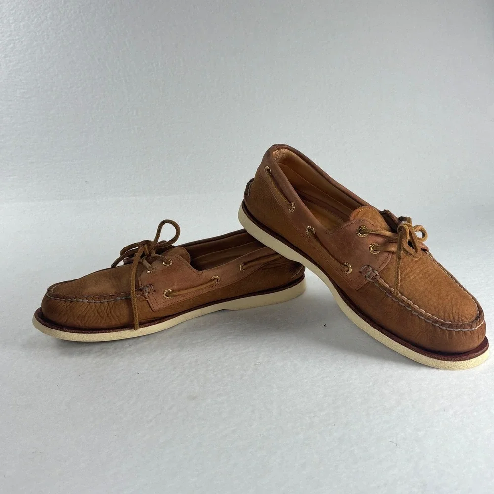 Sperry Gold Cup Authentic Original Boat Shoes 18K Eyelet Sz 9 Tan Brown Leather